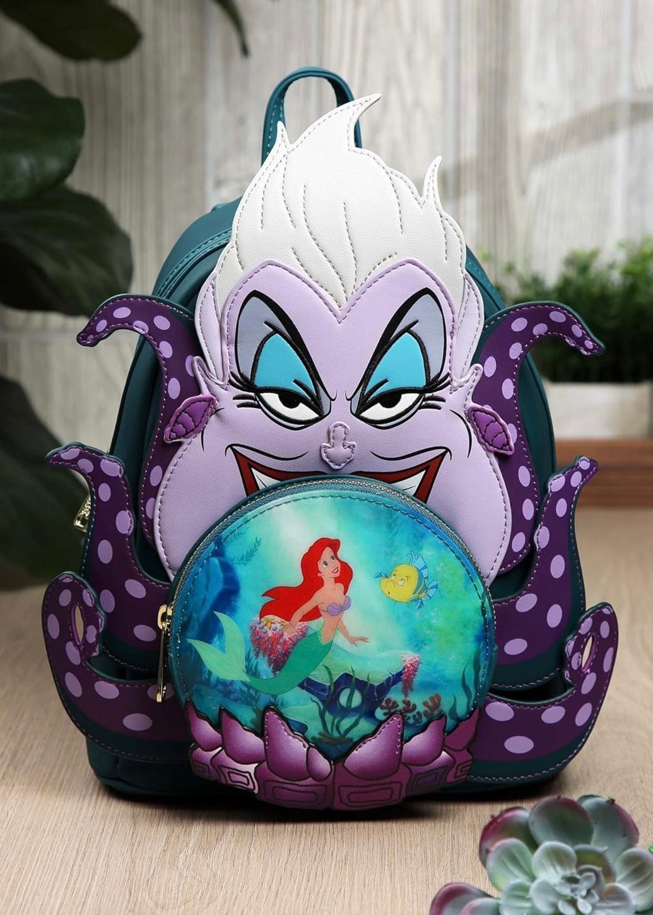 Loungefly Mini Backpack — Ursula Holding Crystal Ball with Ariel & Flounder | The Little Mermaid Disney