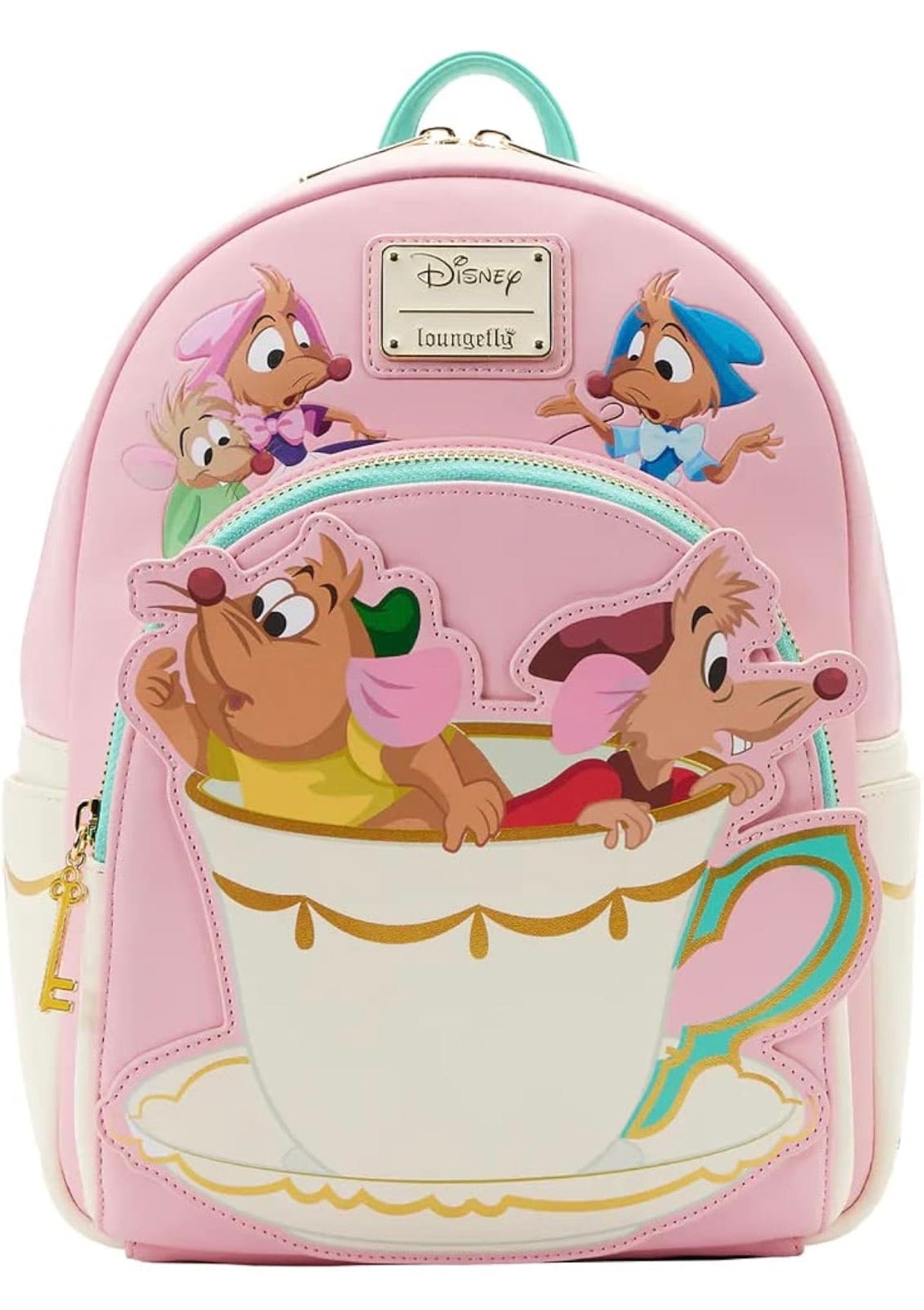 Disney Loungefly Cinderella Mice Mini Backpack – Cute Pink Gus Gus & Jaq Teacup Bag Gift for Women & Girls