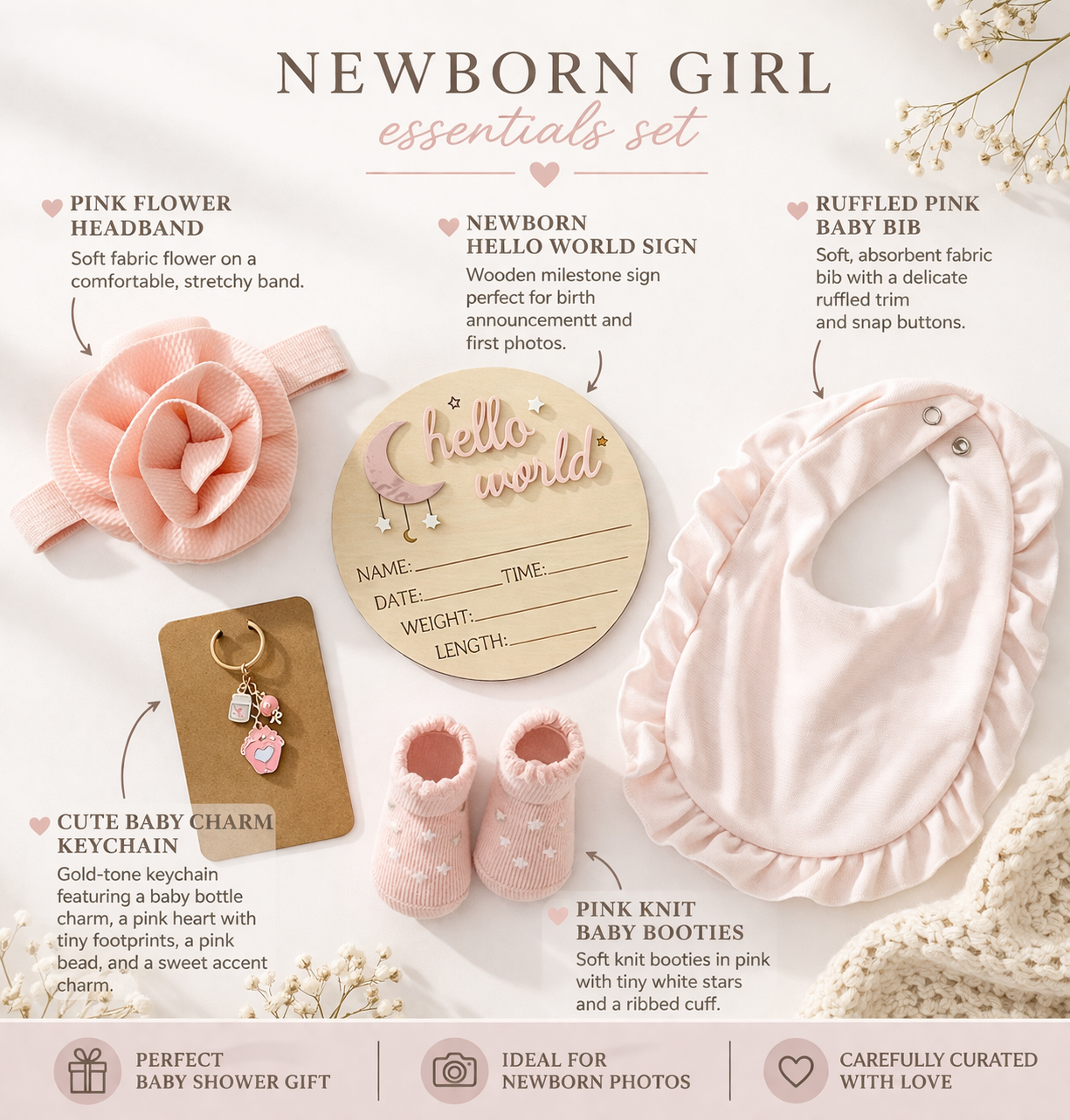 Newborn Baby Girl Gift Set, Baby Shower Gift Box, Hello World Announcement, Newborn Essentials, Baby Girl Keepsake Gift