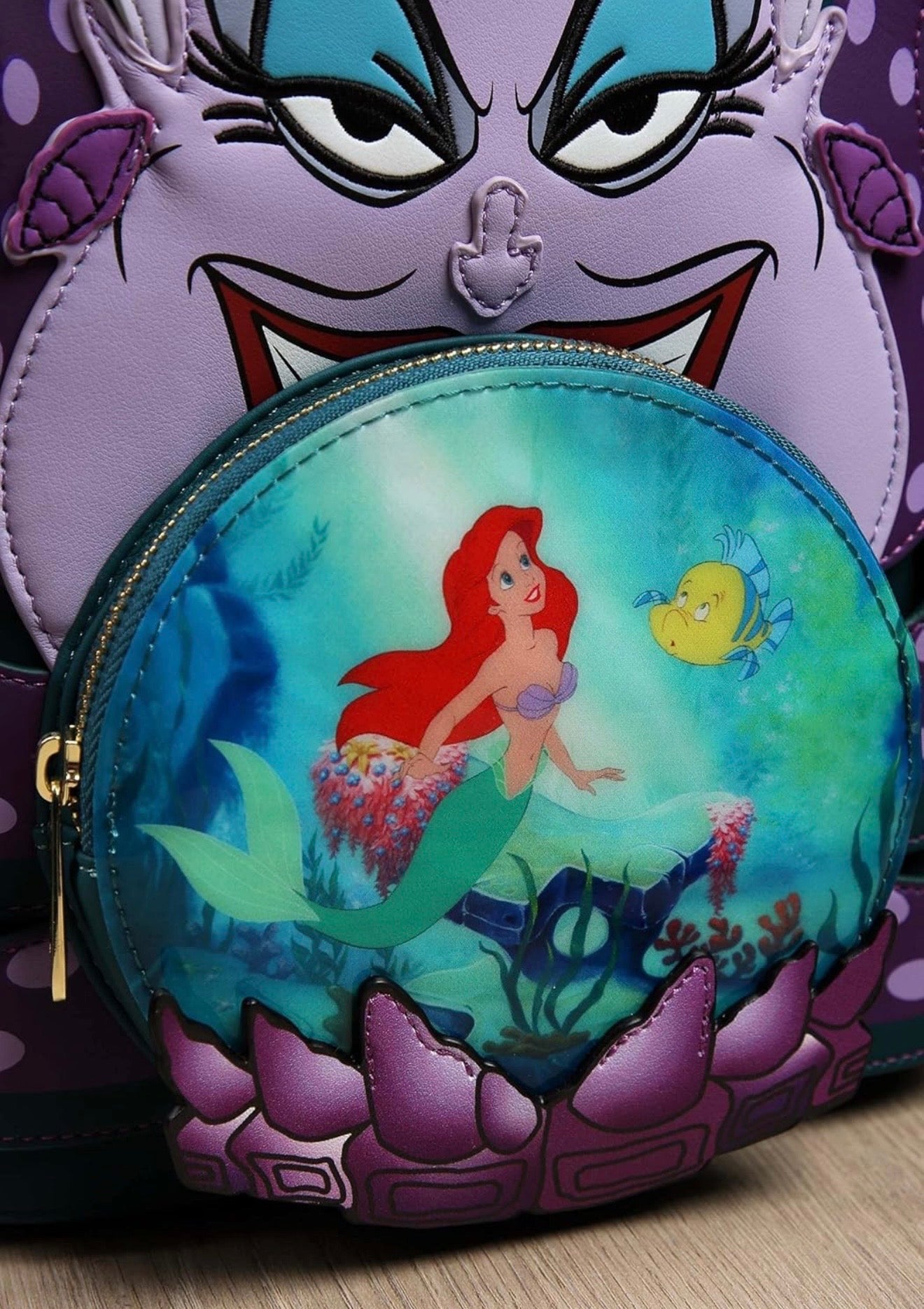 Loungefly Mini Backpack — Ursula Holding Crystal Ball with Ariel & Flounder | The Little Mermaid Disney