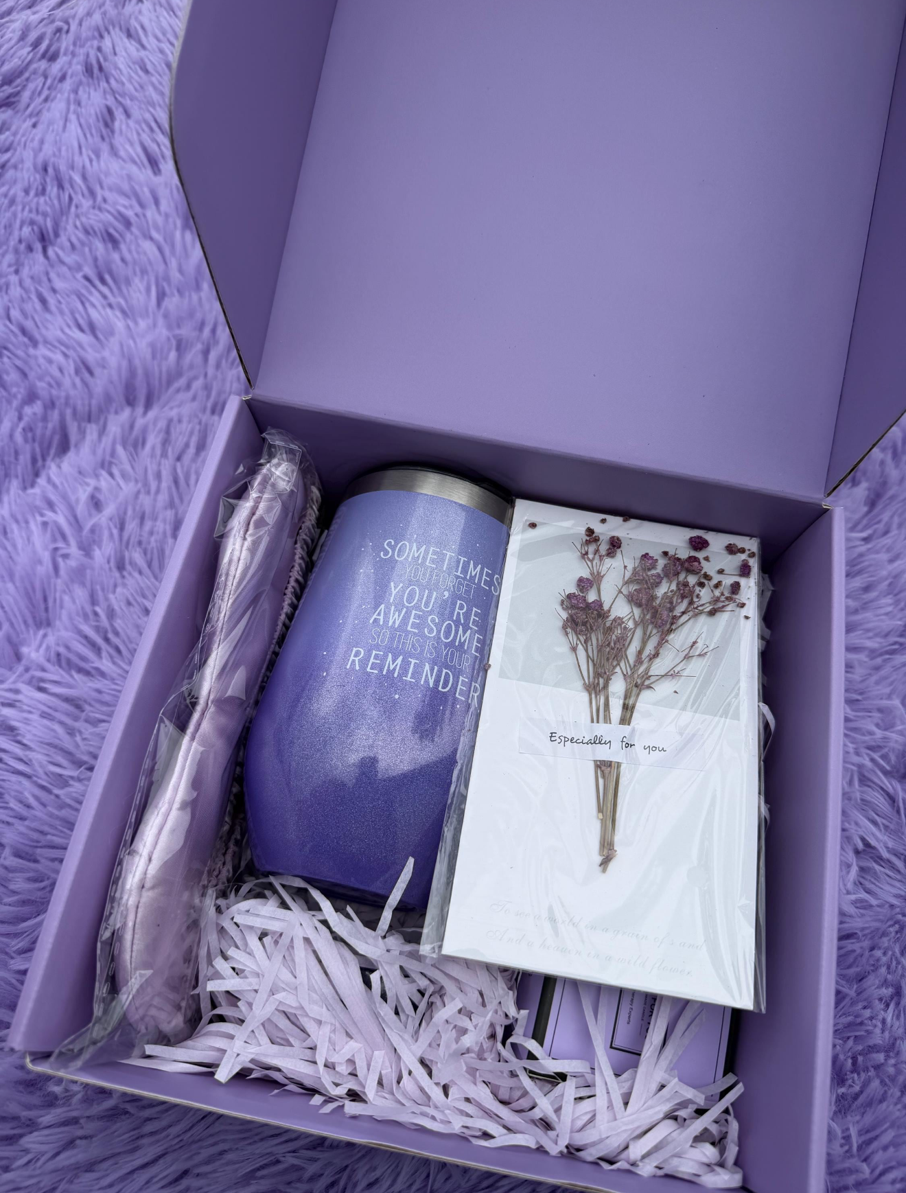 Purple Self Care Gift Box for Women – Luxury Spa Gift Set with Candle, Bath Bomb & Tumbler