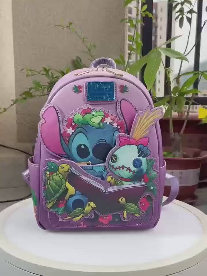 Disney Loungefly Stitch & Scrump Tropical Mini Backpack 3D Applique – Official Collectible Pink Bag